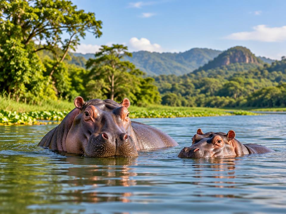 Hipopótamos entre la naturaleza del Magdalena Medio